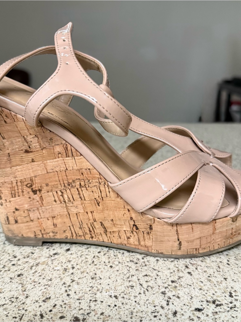 Thalia Sodi Blush Patent Cork Wedge Sandals